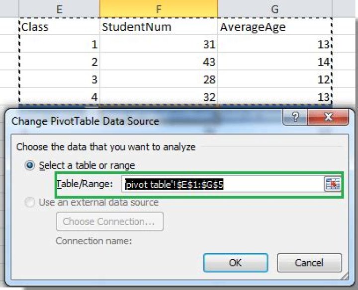 How do I change the range of a pivot table in Excel?
