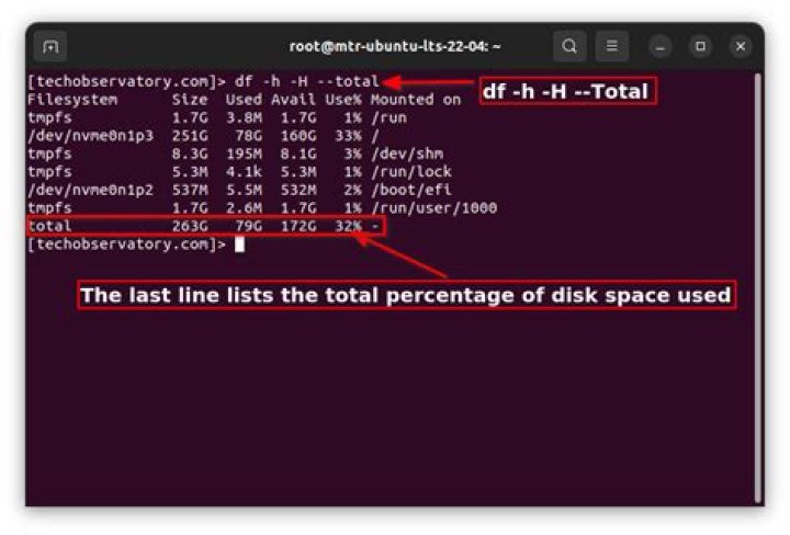 How do I check storage space in Linux terminal?