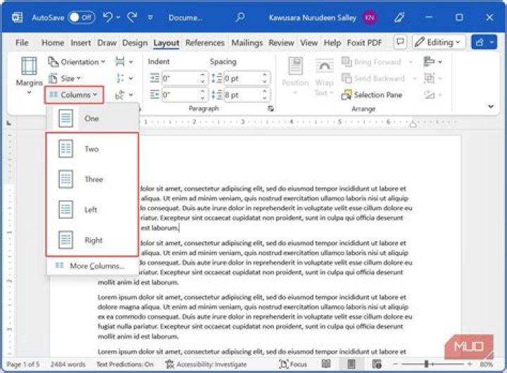 How do I create column Labels in Word?