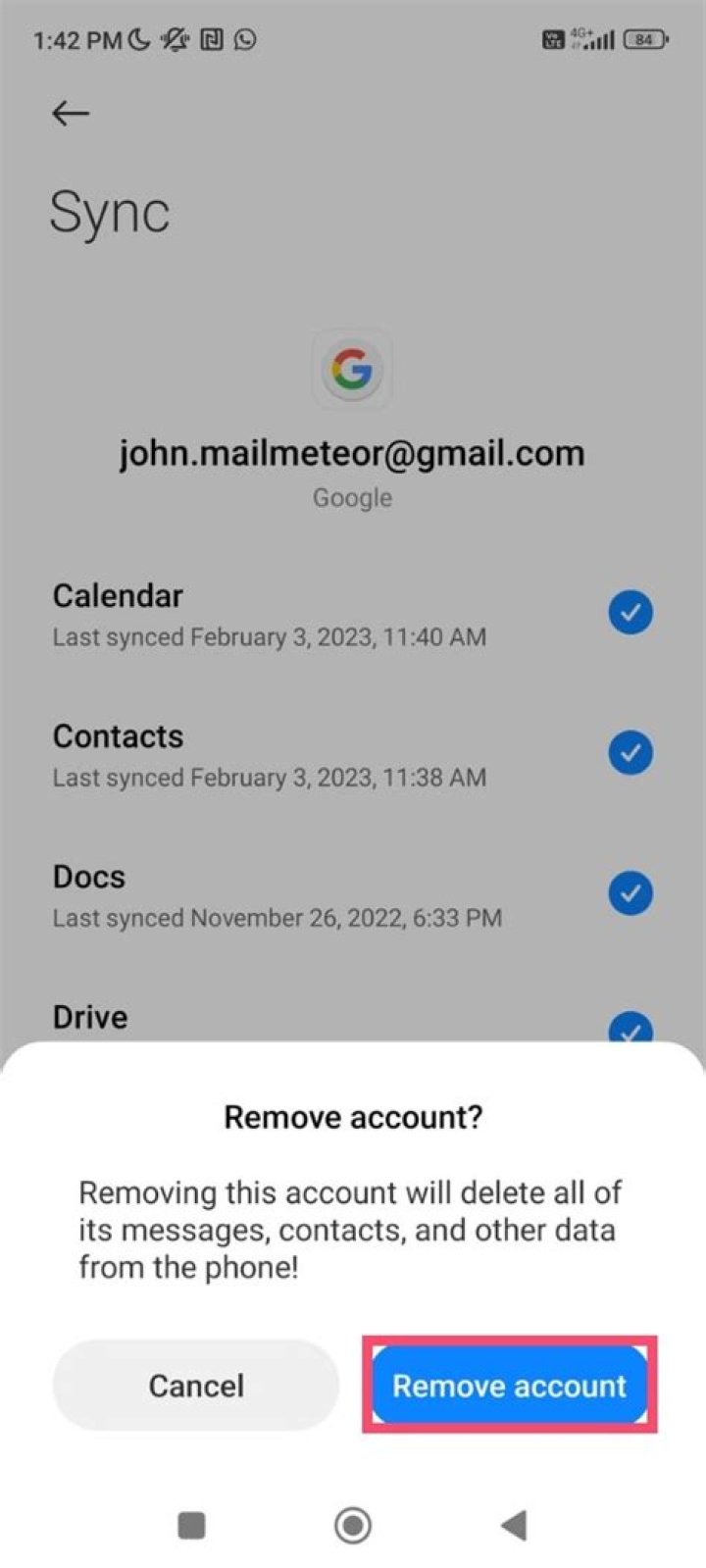 How do I delete an old Gmail account from my phone?