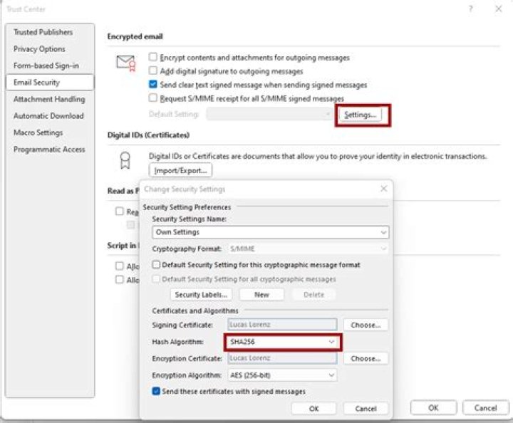How do I Exchange certificates in Outlook?