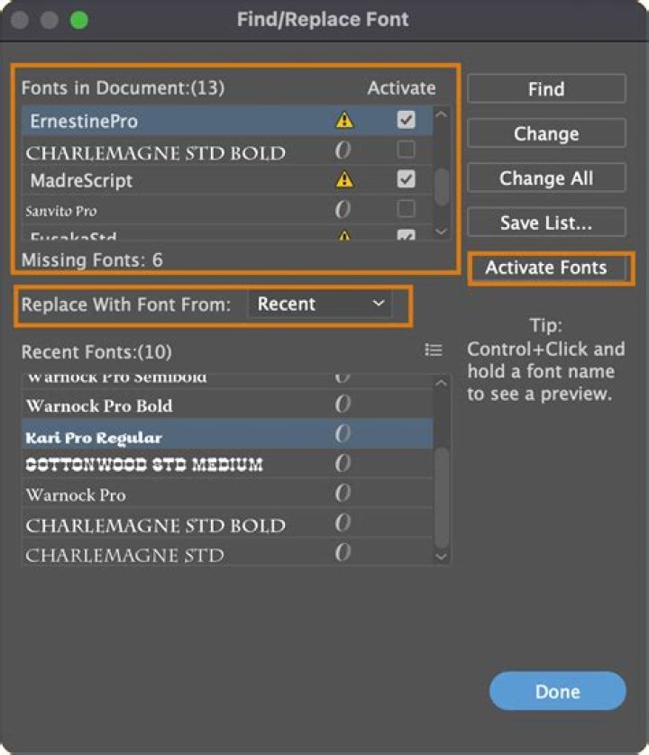 How do I fix missing fonts in Adobe?