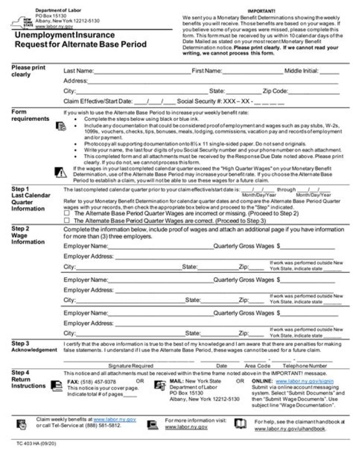 How do I get an alternate base period for unemployment NY?