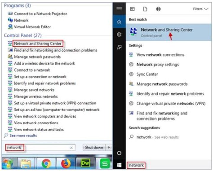 How do I get to the Network and Sharing Center in Windows 7?