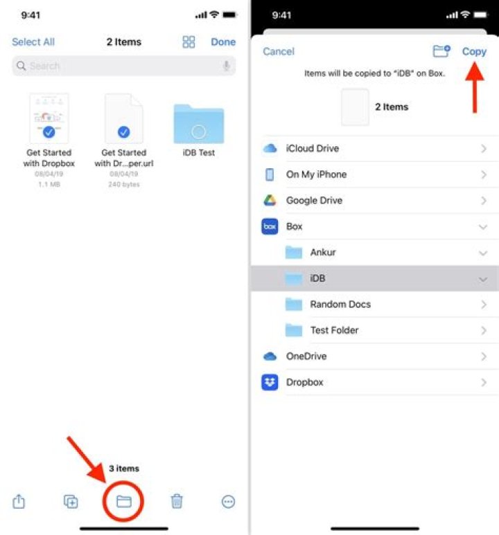 How do I move files from Dropbox to my iPad?