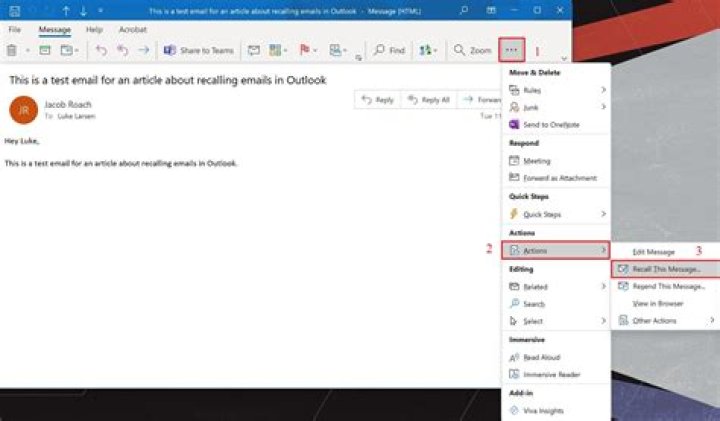 How do I redact an email in Outlook?