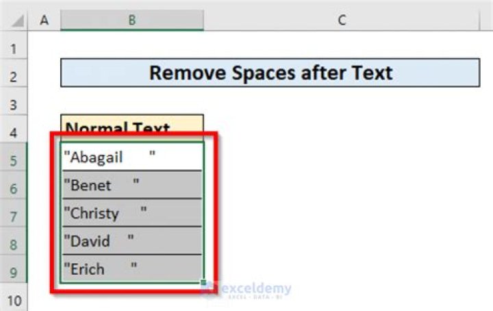 How do I remove blank spaces after text in Excel?