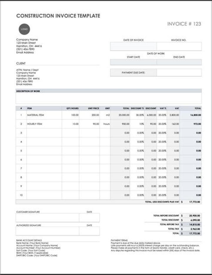 How do I write a construction invoice?