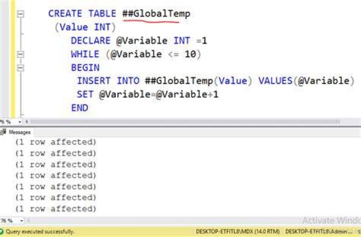 How do you create a global temp table?