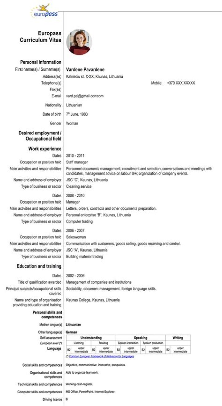 How do you fill out a Europass curriculum vitae?