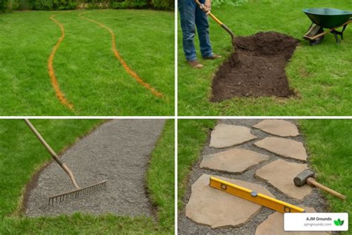 How do you lay a flagstone path on a lawn?