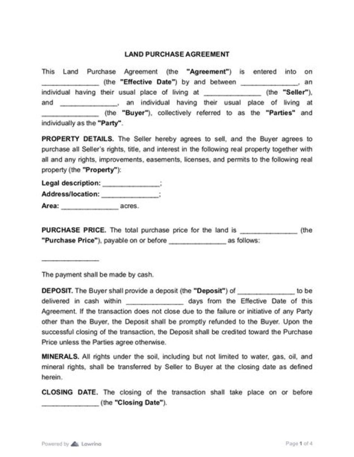 How do you write a simple land purchase agreement?