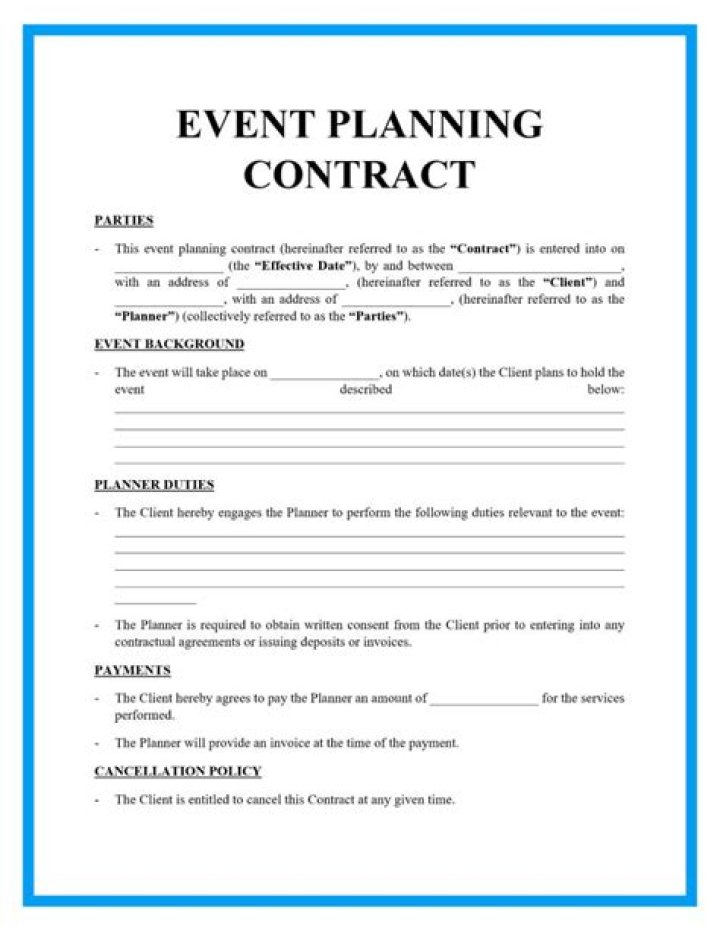 How do you write an event planning contract?
