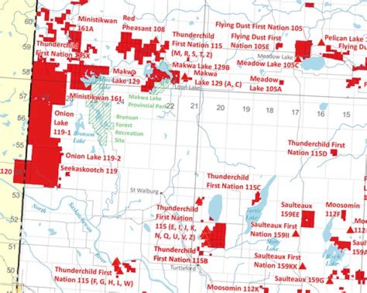 How many First Nations reserves are there in Saskatchewan?