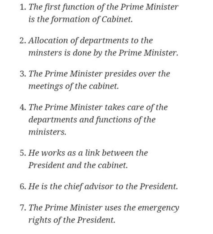 What are the functions of prime minister?