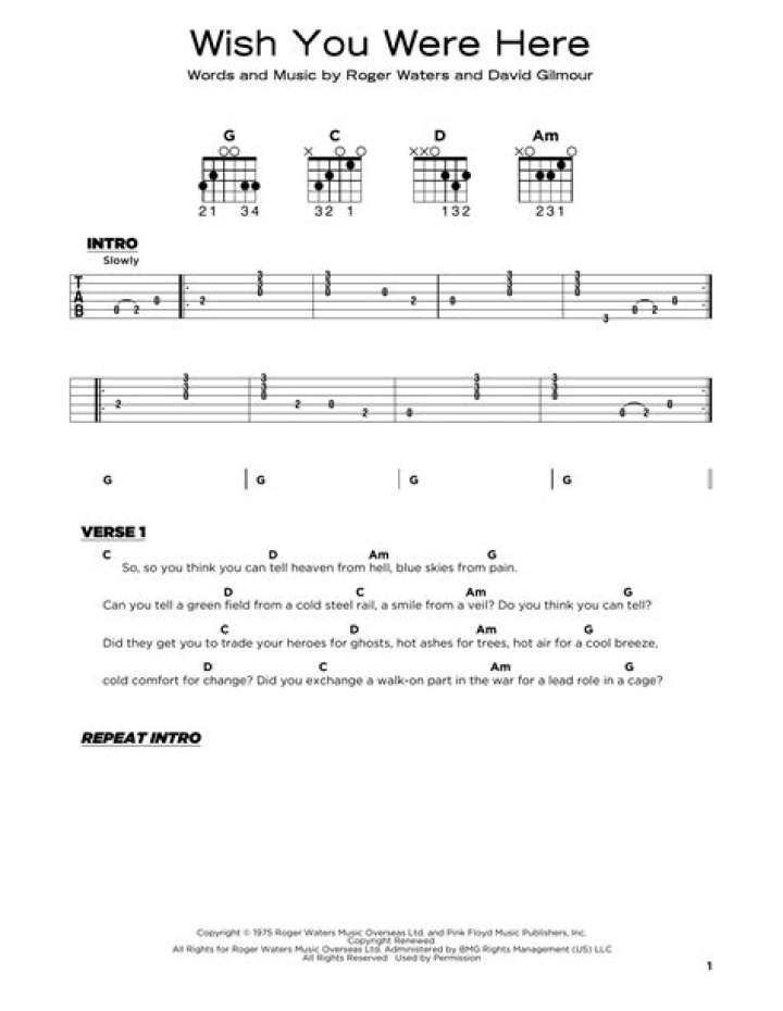 What chords are used in Wish you were here?