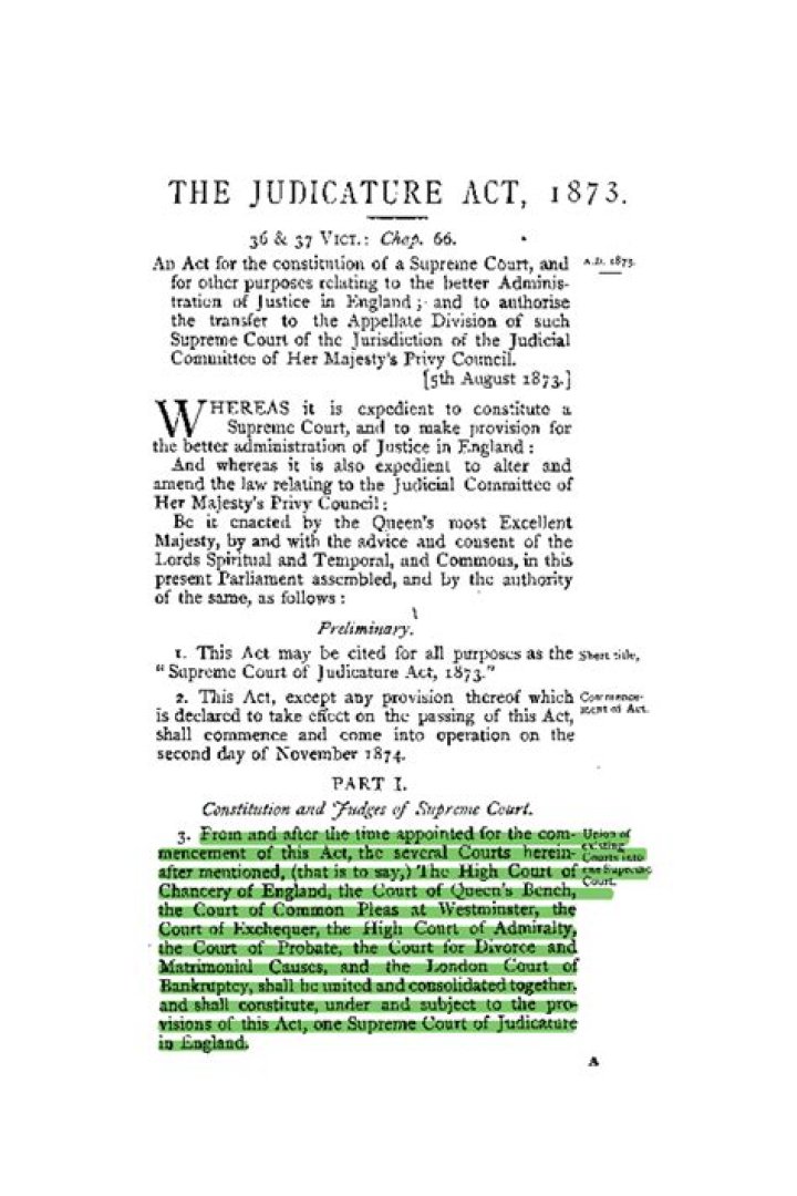 What did the Judicature Act 1873 do?