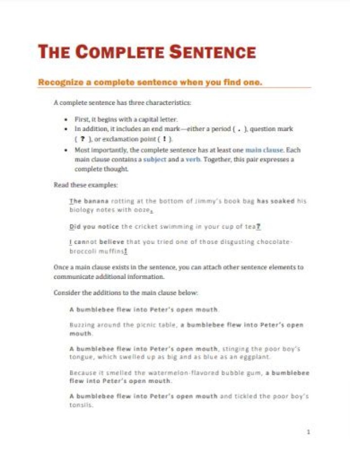 What is a complete sentence lesson plan?