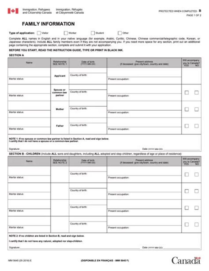 What is family information form IMM 5645?