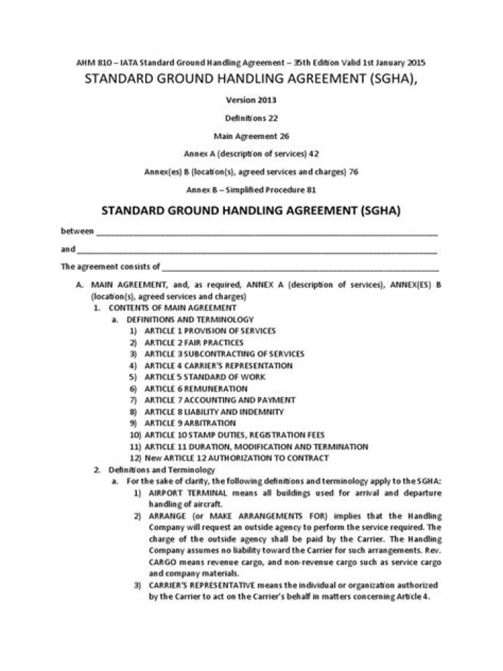 What is IATA Standard ground handling Agreement?