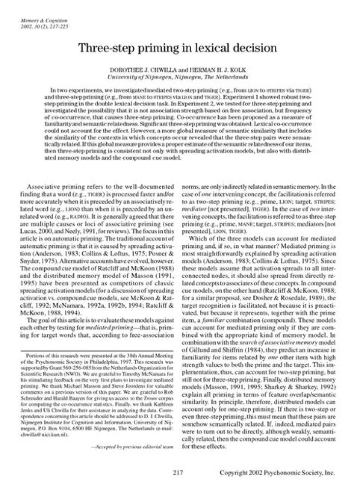 What is priming in lexical decision?