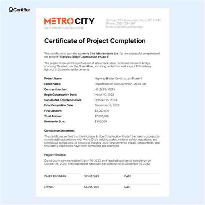 What is project completion certificate?