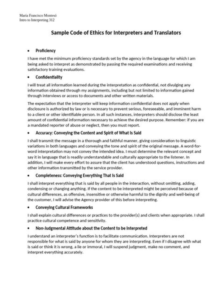 What is the code of ethics for interpreters?