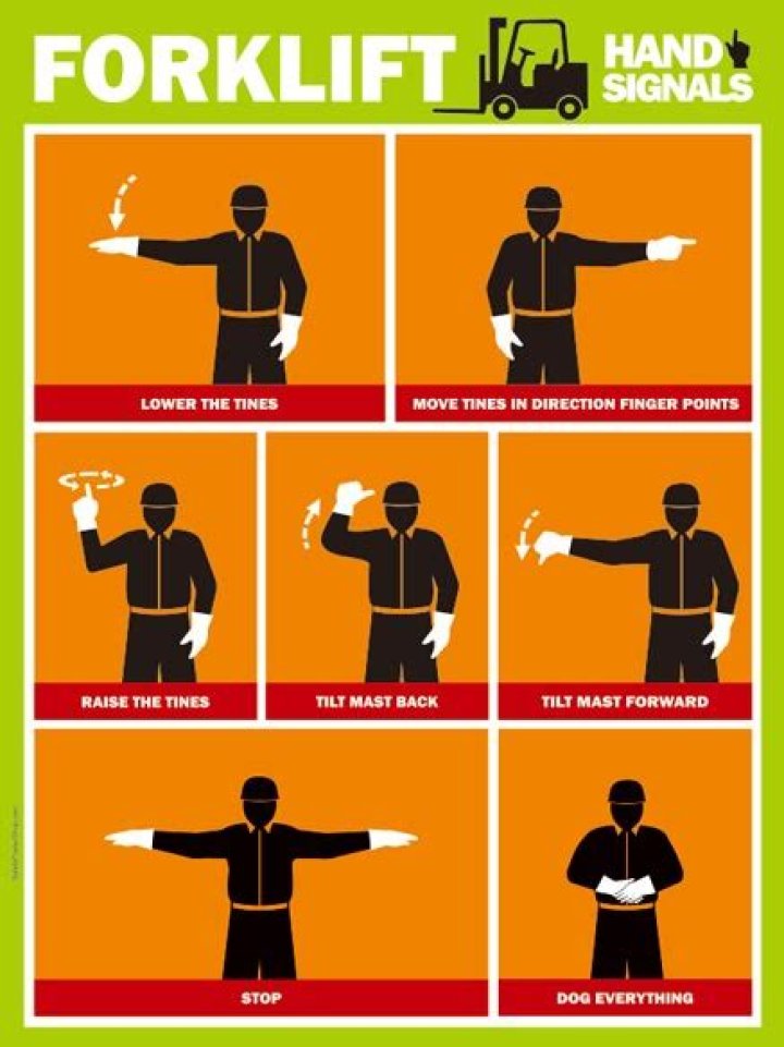 What is the hand signal to stop a forklift?