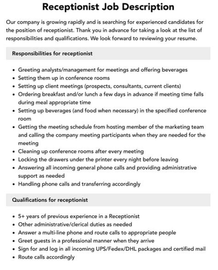 What is the job outlook for a receptionist?