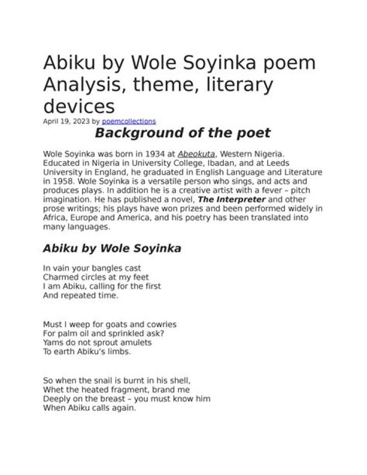 What is the poem Abiku about?