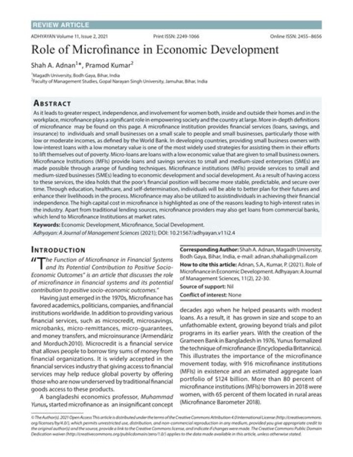 What is the role of microfinance in economic development?