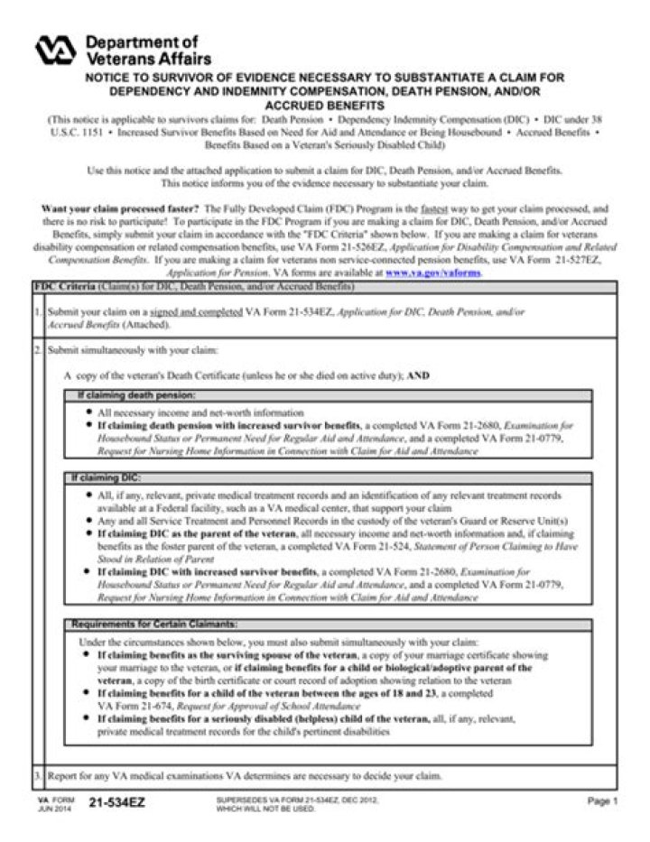 What is VA Form 21 534EZ used for?