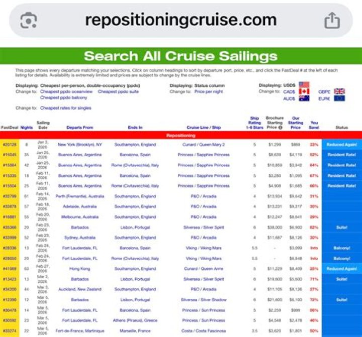 What time of year do cruise ships reposition?