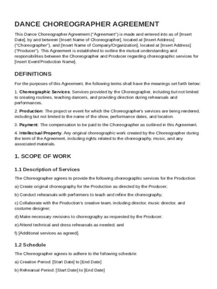 What type of contract does a choreographer have?