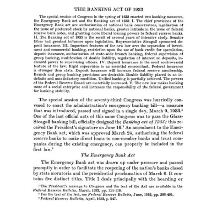 What was the purpose of the Banking Act of 1933?