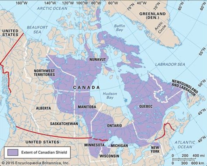 Where are the Canadian Shield located?