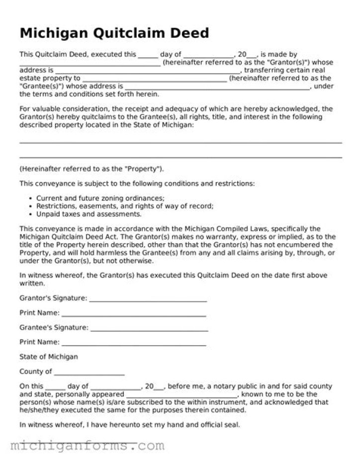 Where can I get a quit claim deed form Michigan?