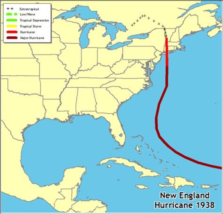 Where did the 1938 hurricane make landfall?