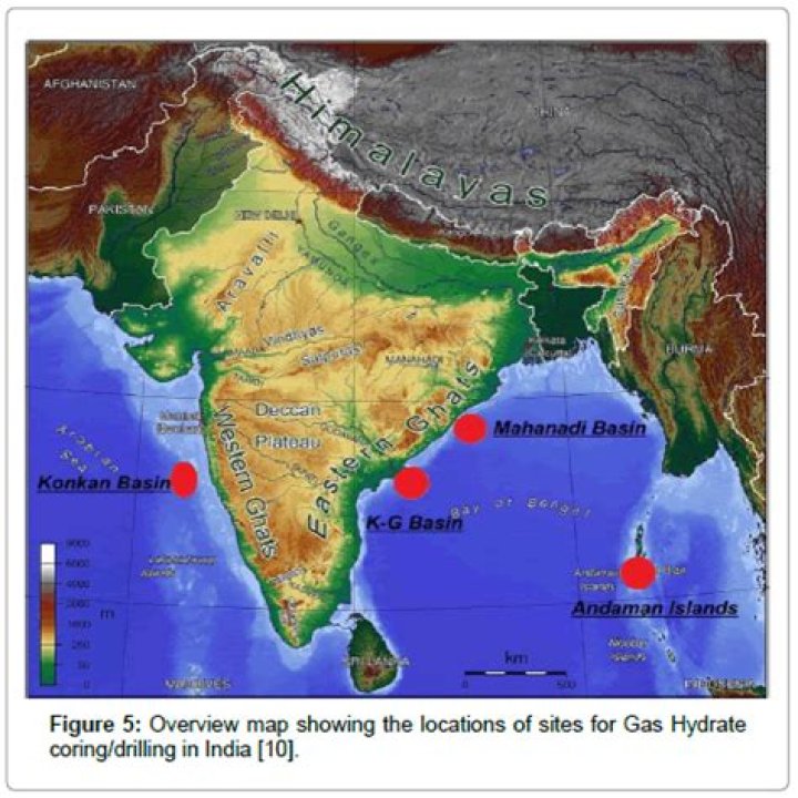 Where gas hydrates are found in India?