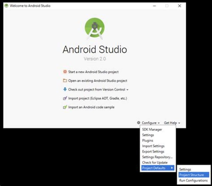 Where is configure in Android Studio?