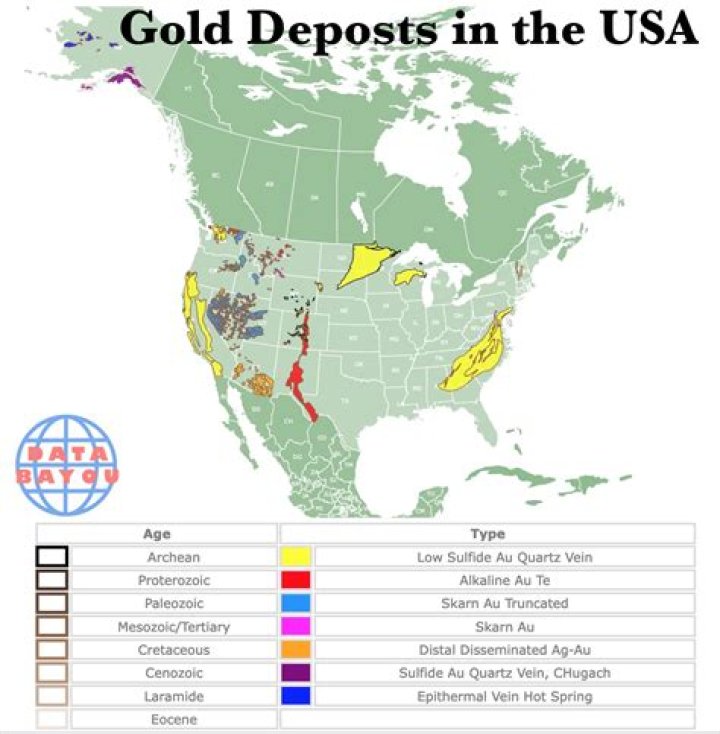 Where is gold mostly found in the US?