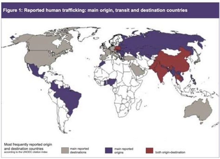 Where is human trafficking most common in Asia?