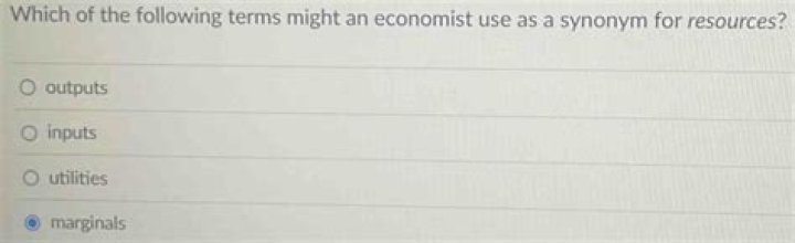 Which of the following terms might an economist use as a synonym for resources?