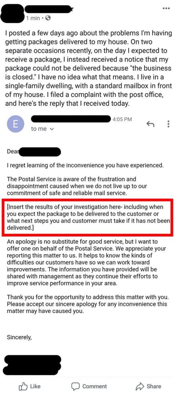 Who do I contact about mail not being delivered?