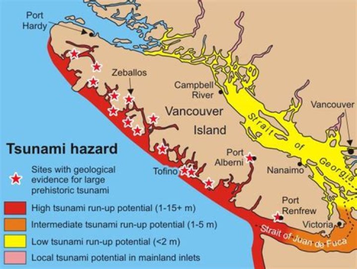 Why is there a tsunami hazard on the west coast of Vancouver Island?
